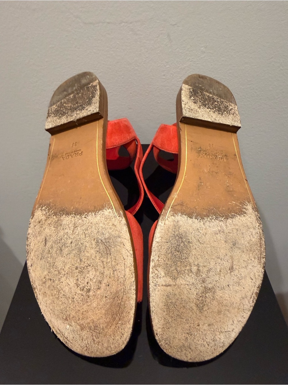 PRADA Red Suede Flat Ankle Strap Sandal Size 38 - Picture 4 of 6